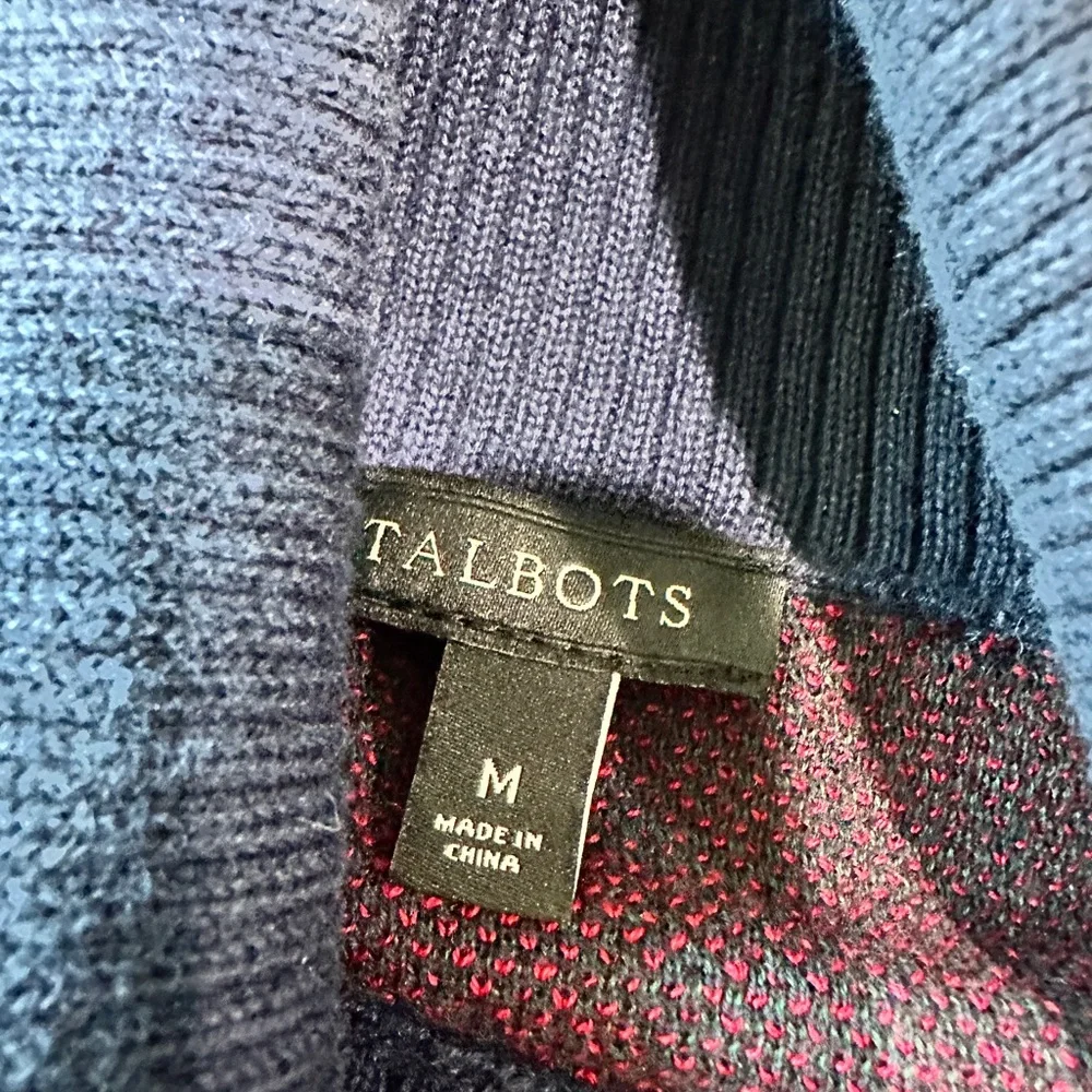 Talbots Button Turtleneck Sweater Size Medium Blue Plaid - Picture 5 of 8